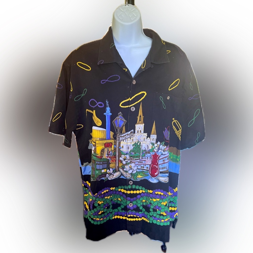 Chiliwear Men’s Bourbon Street New Orleans Hawaiian Style Button Down Shirt